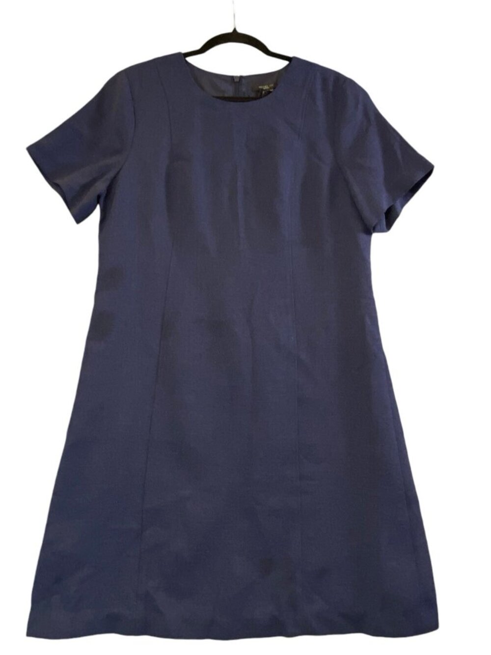 Vtg HENRY LEE Women Sheath Short Sleeve Dress Sz 14p Dark Blue 80s Business 6a-2